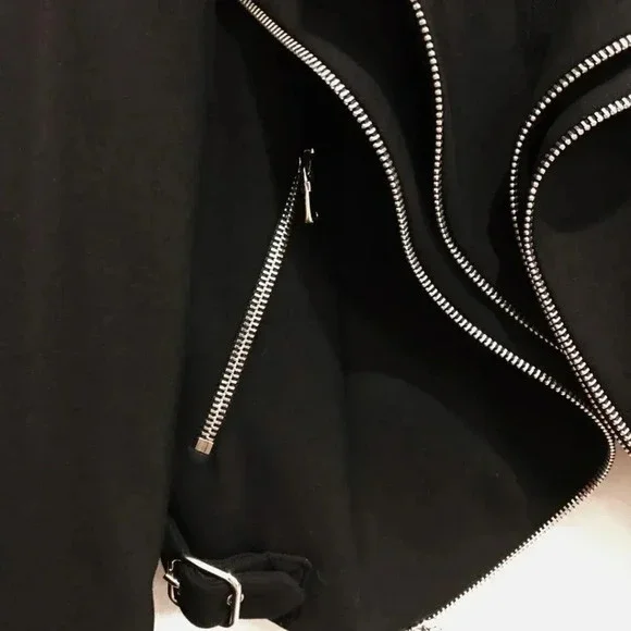 Zara x Lea & Viola | Black Biker Moto Cropped Double Zip Crepe Jacket – Size 2 - Picture 4 of 4
